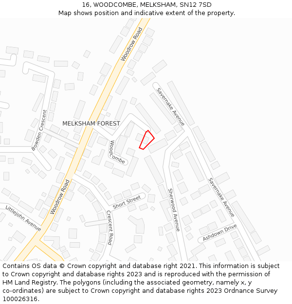 16, WOODCOMBE, MELKSHAM, SN12 7SD: Location map and indicative extent of plot