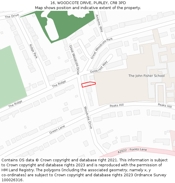 16, WOODCOTE DRIVE, PURLEY, CR8 3PD: Location map and indicative extent of plot