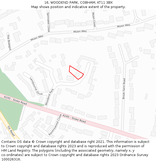 16, WOODEND PARK, COBHAM, KT11 3BX: Location map and indicative extent of plot