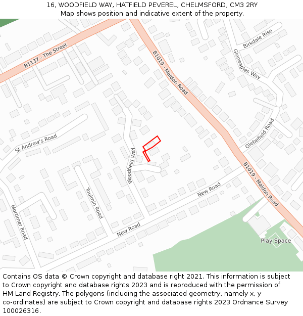 16, WOODFIELD WAY, HATFIELD PEVEREL, CHELMSFORD, CM3 2RY: Location map and indicative extent of plot