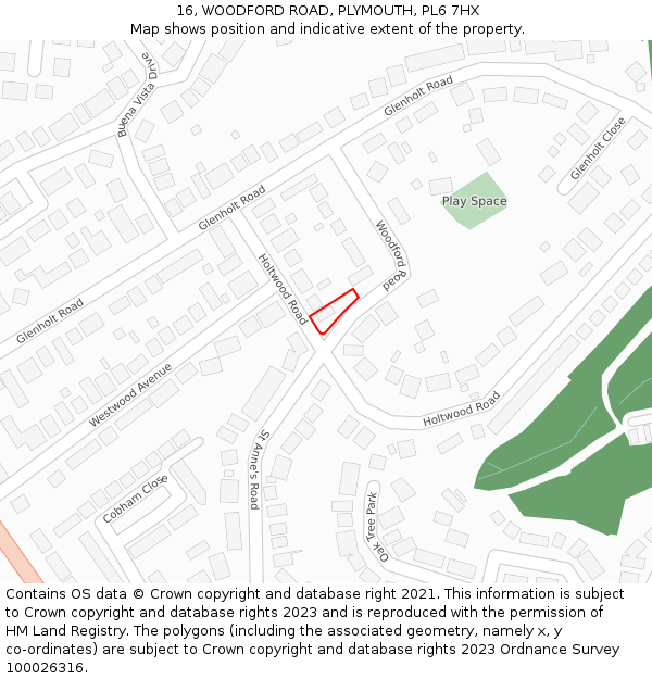 16, WOODFORD ROAD, PLYMOUTH, PL6 7HX: Location map and indicative extent of plot