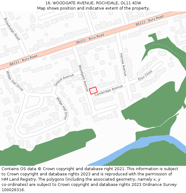 16, WOODGATE AVENUE, ROCHDALE, OL11 4DW: Location map and indicative extent of plot