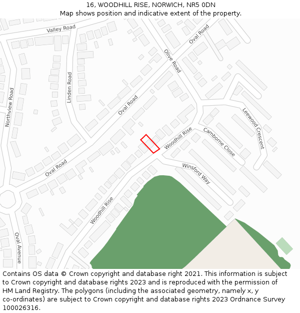 16, WOODHILL RISE, NORWICH, NR5 0DN: Location map and indicative extent of plot