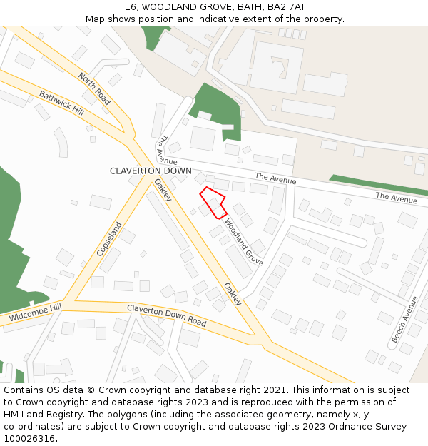 16, WOODLAND GROVE, BATH, BA2 7AT: Location map and indicative extent of plot