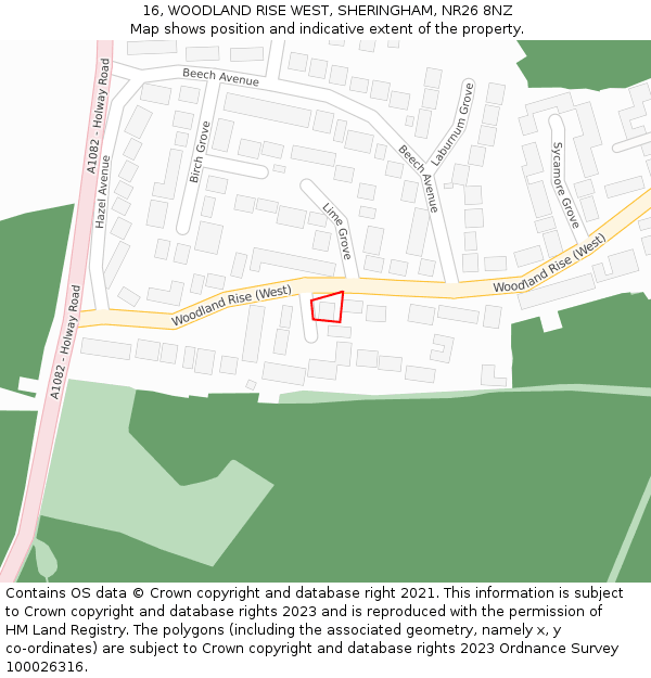 16, WOODLAND RISE WEST, SHERINGHAM, NR26 8NZ: Location map and indicative extent of plot