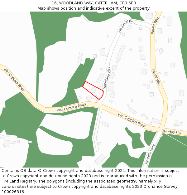 16, WOODLAND WAY, CATERHAM, CR3 6ER: Location map and indicative extent of plot