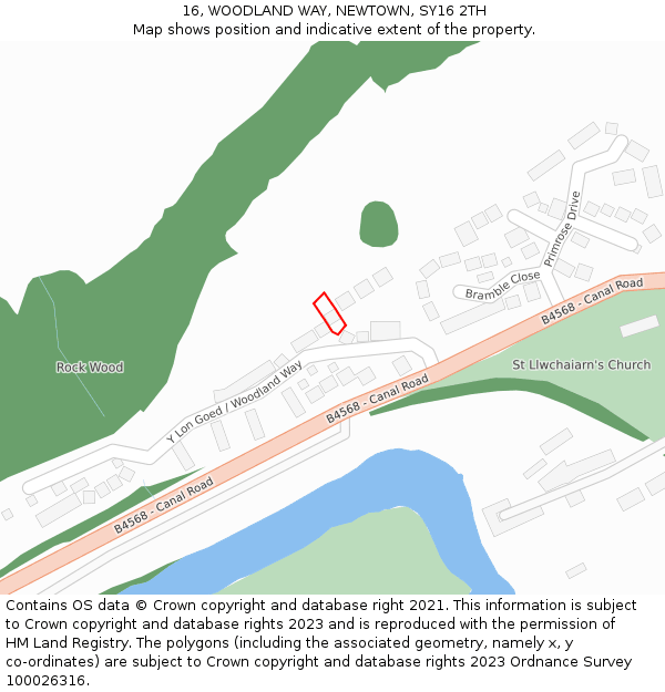 16, WOODLAND WAY, NEWTOWN, SY16 2TH: Location map and indicative extent of plot