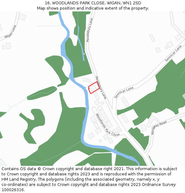 16, WOODLANDS PARK CLOSE, WIGAN, WN1 2SD: Location map and indicative extent of plot