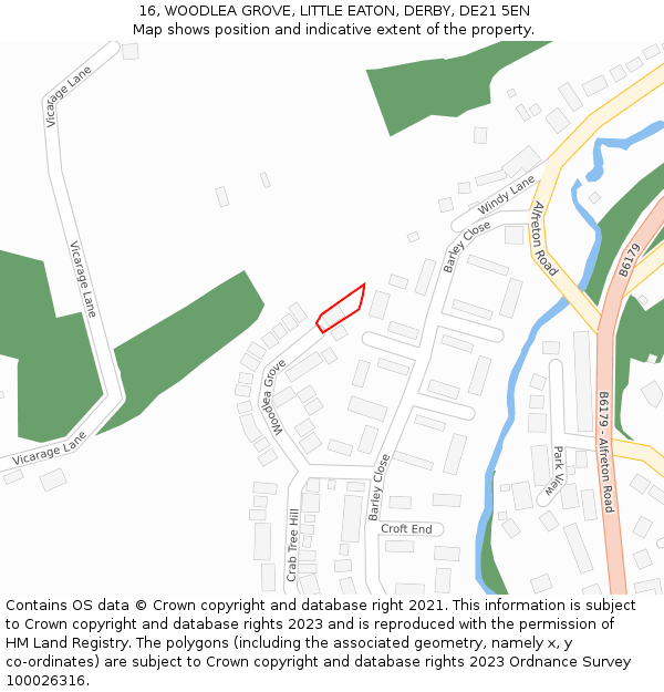 16, WOODLEA GROVE, LITTLE EATON, DERBY, DE21 5EN: Location map and indicative extent of plot