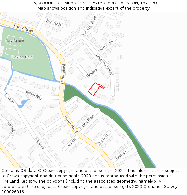 16, WOODRIDGE MEAD, BISHOPS LYDEARD, TAUNTON, TA4 3PQ: Location map and indicative extent of plot