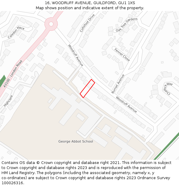 16, WOODRUFF AVENUE, GUILDFORD, GU1 1XS: Location map and indicative extent of plot