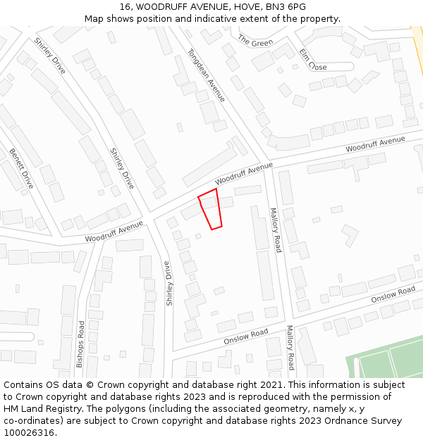 16, WOODRUFF AVENUE, HOVE, BN3 6PG: Location map and indicative extent of plot