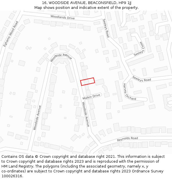 16, WOODSIDE AVENUE, BEACONSFIELD, HP9 1JJ: Location map and indicative extent of plot