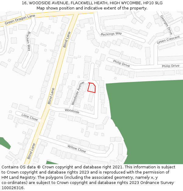 16, WOODSIDE AVENUE, FLACKWELL HEATH, HIGH WYCOMBE, HP10 9LG: Location map and indicative extent of plot