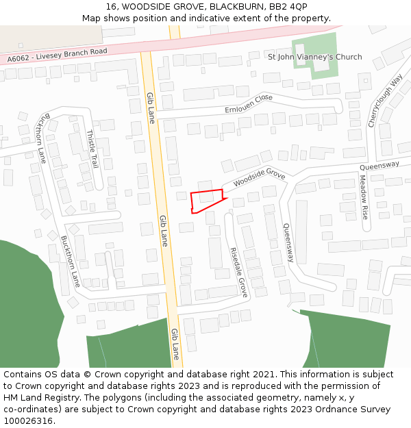 16, WOODSIDE GROVE, BLACKBURN, BB2 4QP: Location map and indicative extent of plot