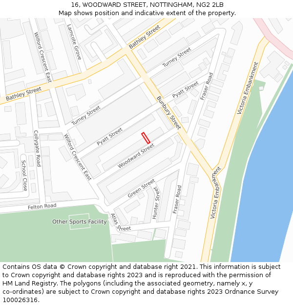 16, WOODWARD STREET, NOTTINGHAM, NG2 2LB: Location map and indicative extent of plot