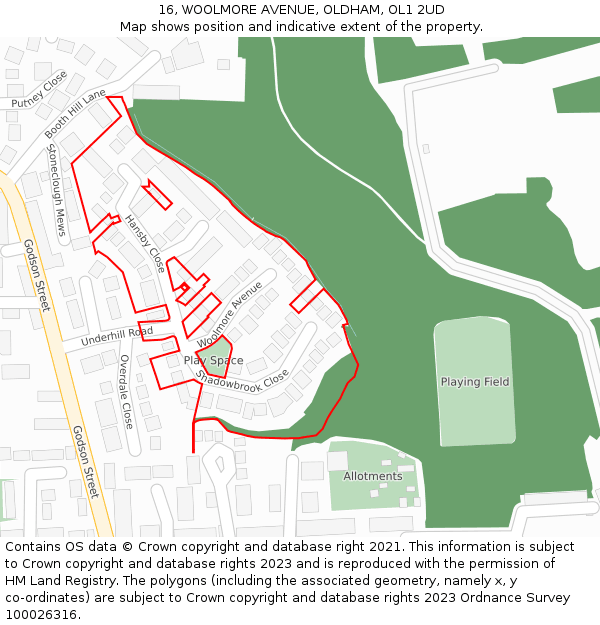 16, WOOLMORE AVENUE, OLDHAM, OL1 2UD: Location map and indicative extent of plot