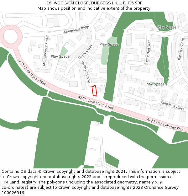 16, WOOLVEN CLOSE, BURGESS HILL, RH15 9RR: Location map and indicative extent of plot