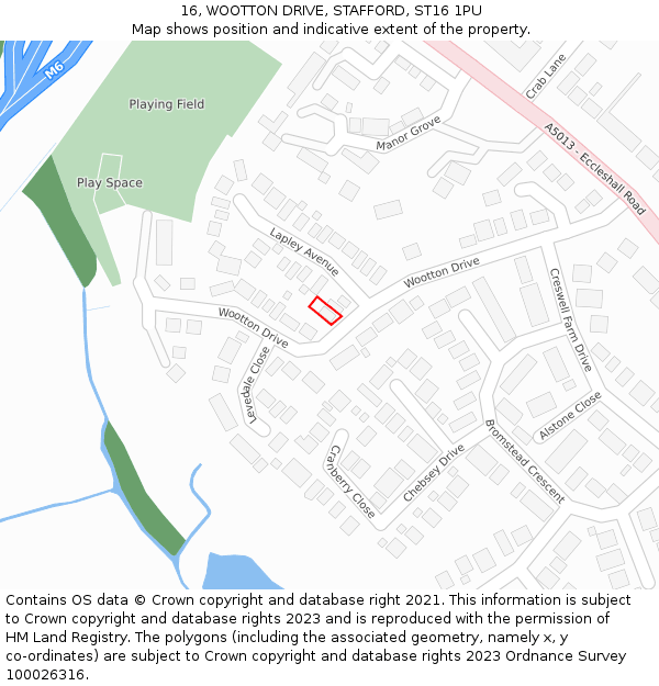 16, WOOTTON DRIVE, STAFFORD, ST16 1PU: Location map and indicative extent of plot