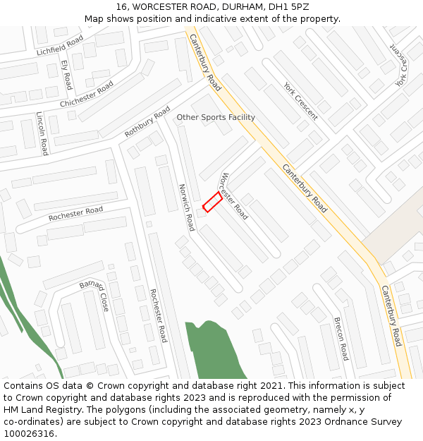 16, WORCESTER ROAD, DURHAM, DH1 5PZ: Location map and indicative extent of plot