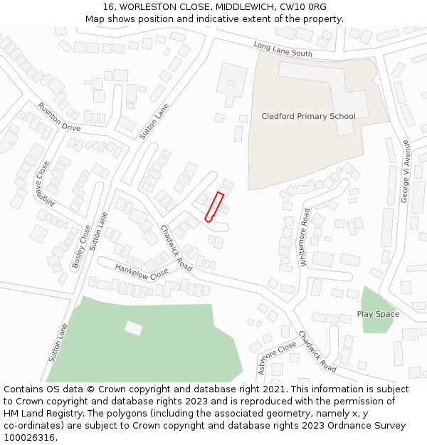 16, WORLESTON CLOSE, MIDDLEWICH, CW10 0RG: Location map and indicative extent of plot