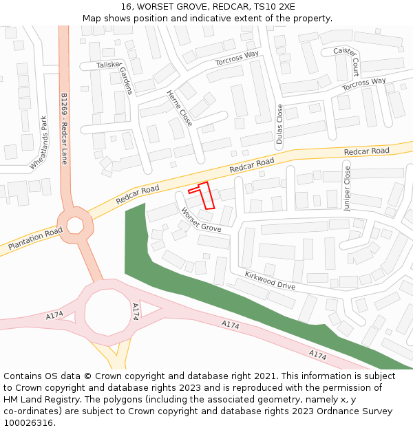 16, WORSET GROVE, REDCAR, TS10 2XE: Location map and indicative extent of plot