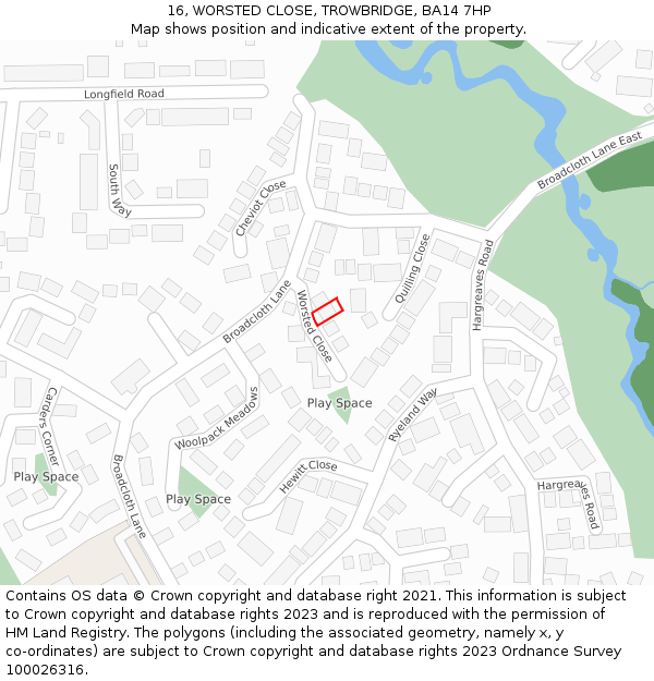 16, WORSTED CLOSE, TROWBRIDGE, BA14 7HP: Location map and indicative extent of plot