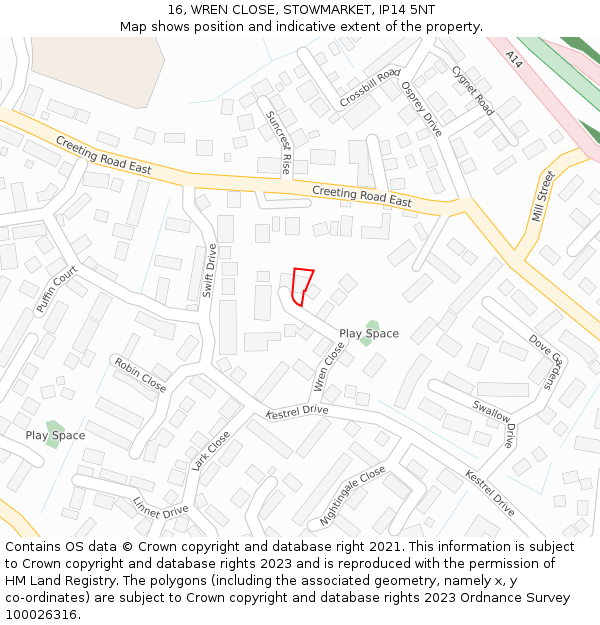 16, WREN CLOSE, STOWMARKET, IP14 5NT: Location map and indicative extent of plot