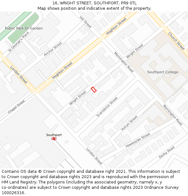 16, WRIGHT STREET, SOUTHPORT, PR9 0TL: Location map and indicative extent of plot