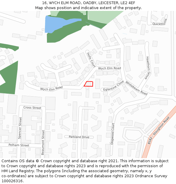 16, WYCH ELM ROAD, OADBY, LEICESTER, LE2 4EF: Location map and indicative extent of plot