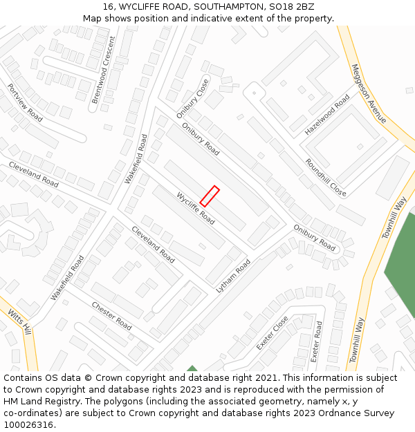 16, WYCLIFFE ROAD, SOUTHAMPTON, SO18 2BZ: Location map and indicative extent of plot