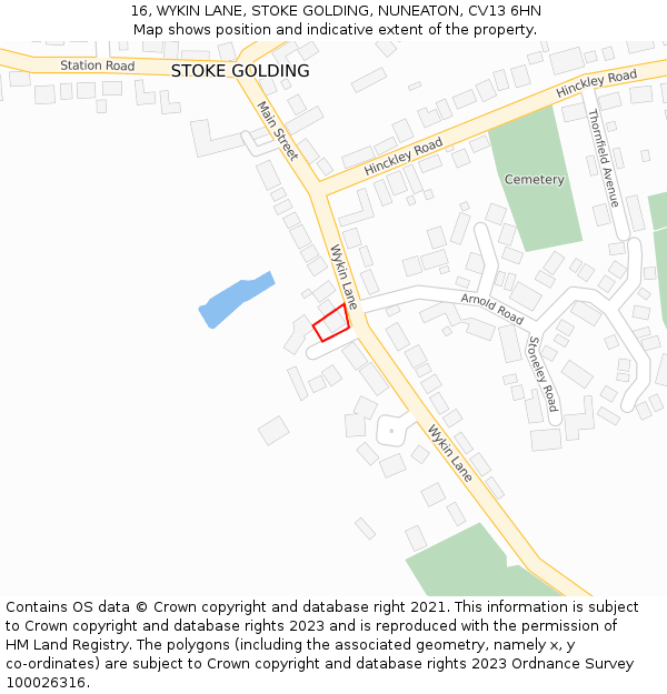 16, WYKIN LANE, STOKE GOLDING, NUNEATON, CV13 6HN: Location map and indicative extent of plot