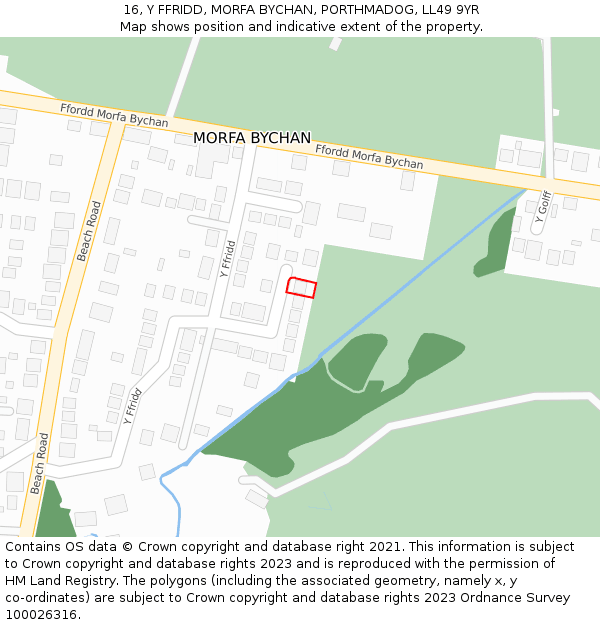 16, Y FFRIDD, MORFA BYCHAN, PORTHMADOG, LL49 9YR: Location map and indicative extent of plot