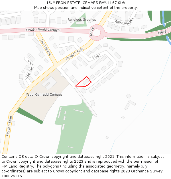 16, Y FRON ESTATE, CEMAES BAY, LL67 0LW: Location map and indicative extent of plot