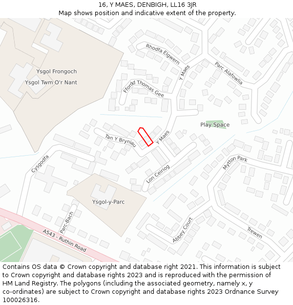 16, Y MAES, DENBIGH, LL16 3JR: Location map and indicative extent of plot