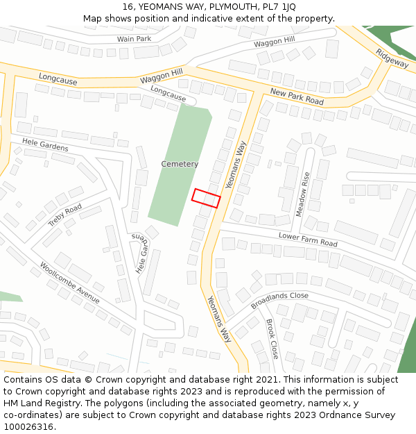 16, YEOMANS WAY, PLYMOUTH, PL7 1JQ: Location map and indicative extent of plot