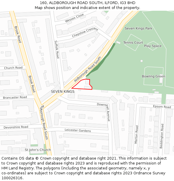 160, ALDBOROUGH ROAD SOUTH, ILFORD, IG3 8HD: Location map and indicative extent of plot