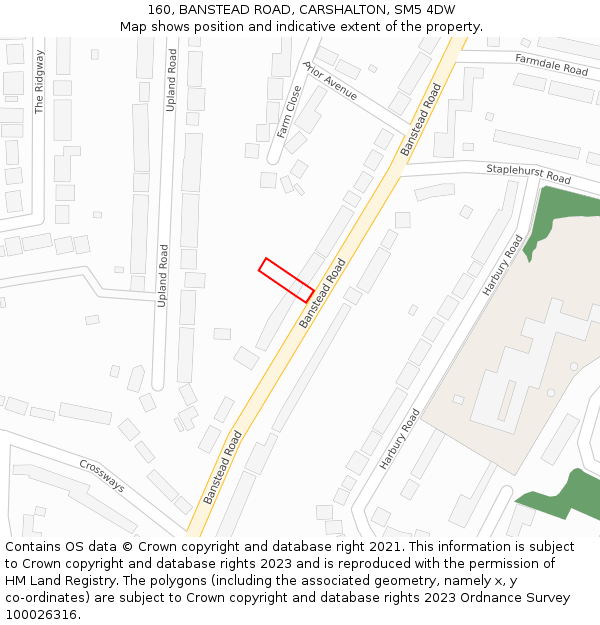 160, BANSTEAD ROAD, CARSHALTON, SM5 4DW: Location map and indicative extent of plot