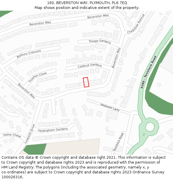 160, BEVERSTON WAY, PLYMOUTH, PL6 7EQ: Location map and indicative extent of plot