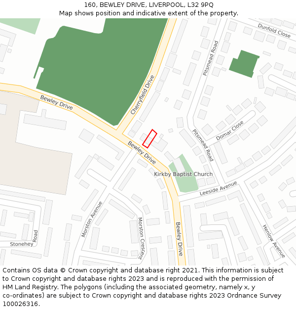 160, BEWLEY DRIVE, LIVERPOOL, L32 9PQ: Location map and indicative extent of plot