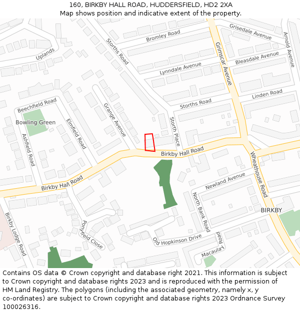 160, BIRKBY HALL ROAD, HUDDERSFIELD, HD2 2XA: Location map and indicative extent of plot