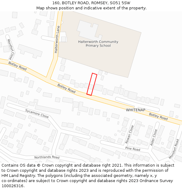 160, BOTLEY ROAD, ROMSEY, SO51 5SW: Location map and indicative extent of plot