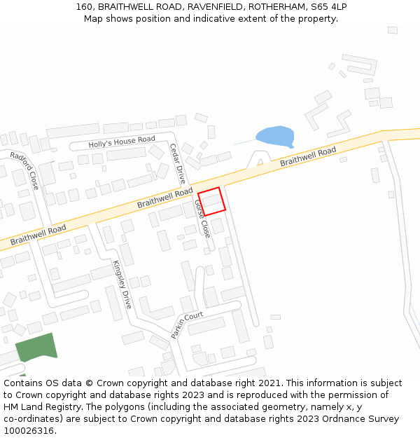 160, BRAITHWELL ROAD, RAVENFIELD, ROTHERHAM, S65 4LP: Location map and indicative extent of plot