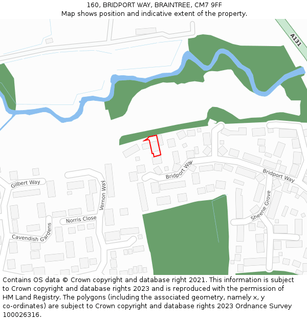 160, BRIDPORT WAY, BRAINTREE, CM7 9FF: Location map and indicative extent of plot