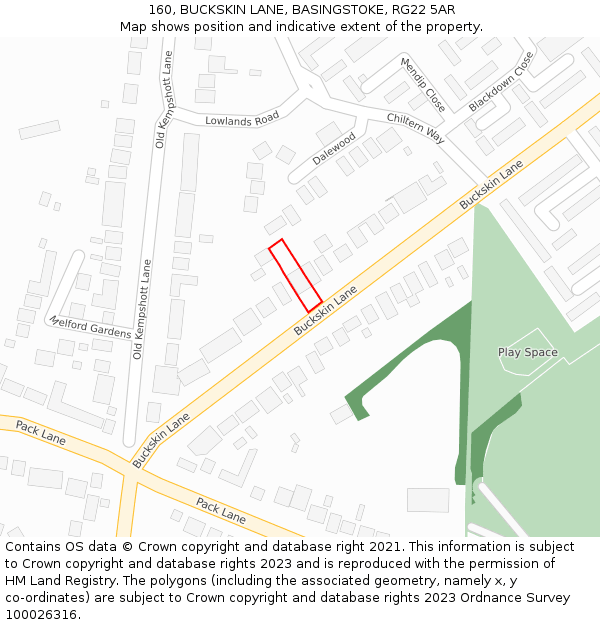 160, BUCKSKIN LANE, BASINGSTOKE, RG22 5AR: Location map and indicative extent of plot