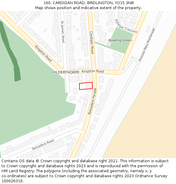 160, CARDIGAN ROAD, BRIDLINGTON, YO15 3NB: Location map and indicative extent of plot