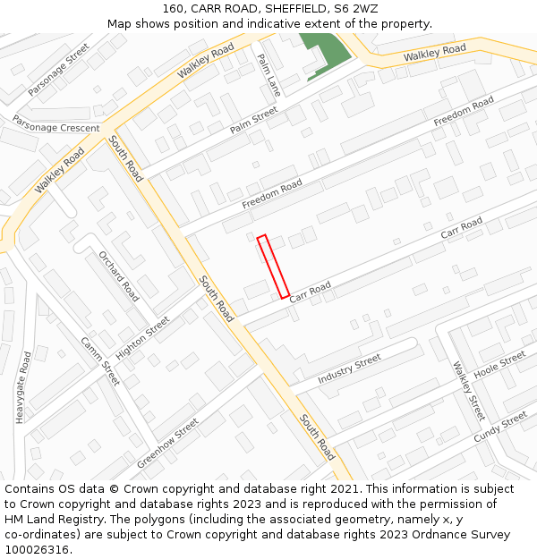 160, CARR ROAD, SHEFFIELD, S6 2WZ: Location map and indicative extent of plot