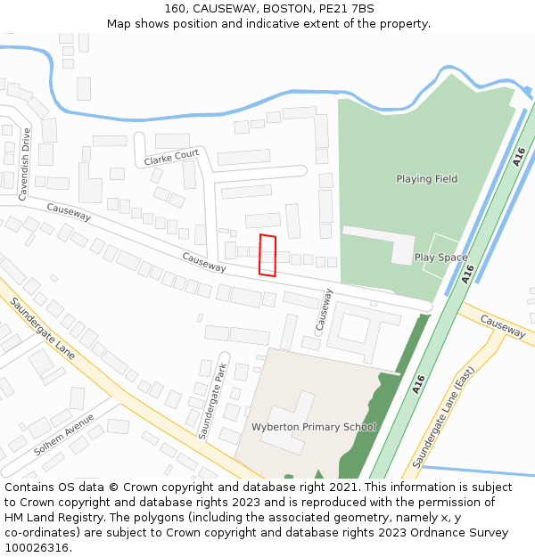 160, CAUSEWAY, BOSTON, PE21 7BS: Location map and indicative extent of plot