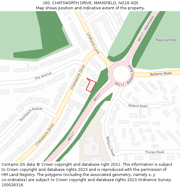 160, CHATSWORTH DRIVE, MANSFIELD, NG18 4QX: Location map and indicative extent of plot