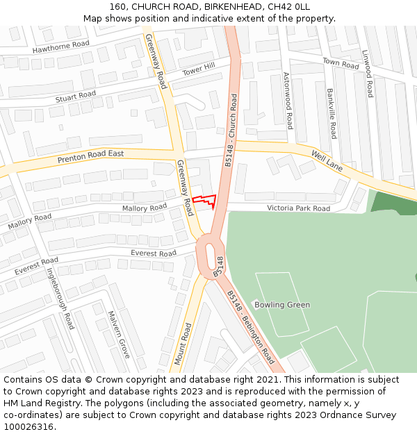 160, CHURCH ROAD, BIRKENHEAD, CH42 0LL: Location map and indicative extent of plot